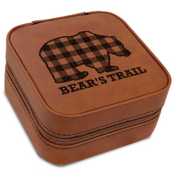 Lumberjack Plaid Travel Jewelry Box - Rawhide Leather (Personalized)
