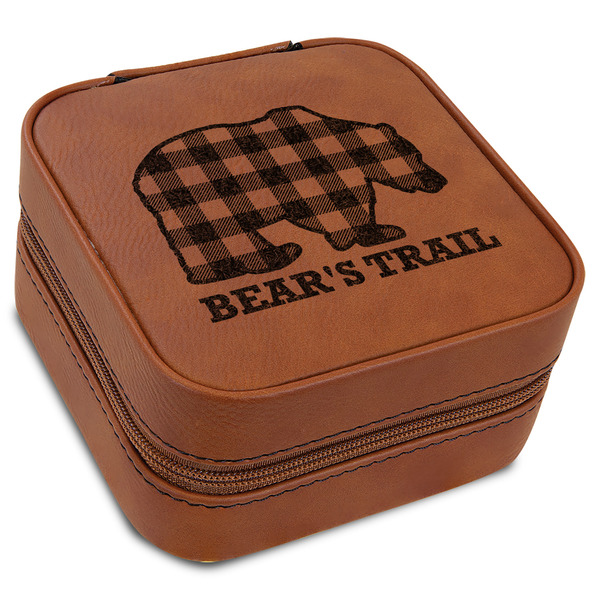 Custom Lumberjack Plaid Travel Jewelry Box - Leather (Personalized)