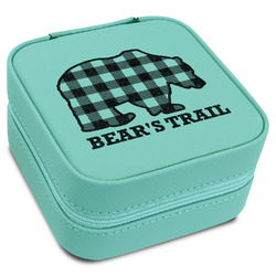 Lumberjack Plaid Travel Jewelry Box - Teal Leather (Personalized)