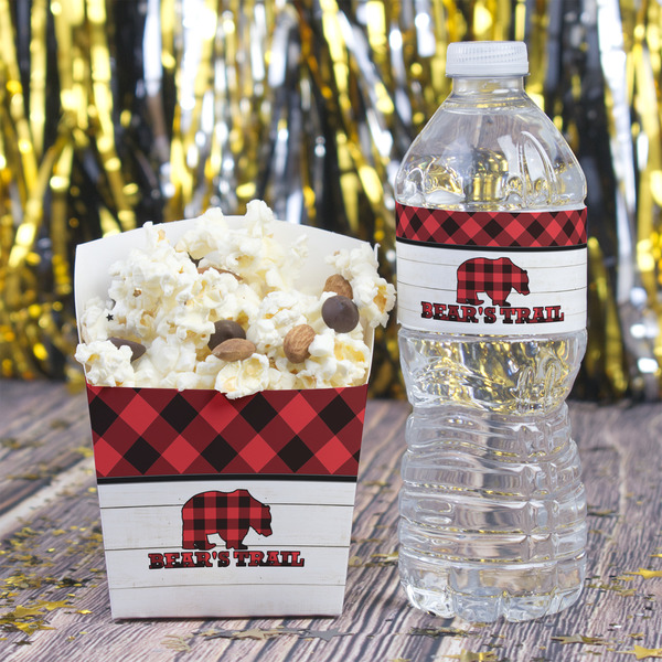 Lumberjack Plaid Water Bottle Label - w/ Favor Box