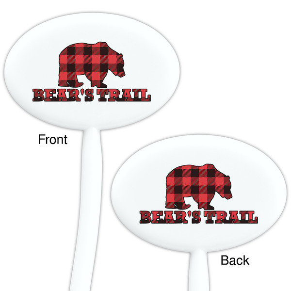 Lumberjack Plaid White Plastic 7" Stir Stick - Double Sided - Oval - Front & Back