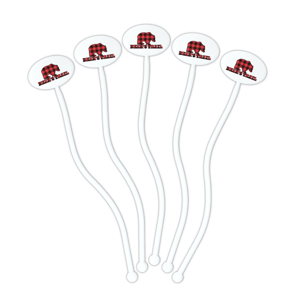 Lumberjack Plaid White Plastic 7" Stir Stick - Oval - Fan