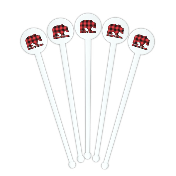 Lumberjack Plaid White Plastic 7" Stir Stick - Round - Fan View
