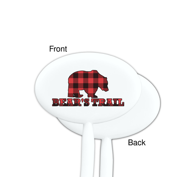Lumberjack Plaid White Plastic 7" Stir Stick - Single Sided - Oval - Front & Back