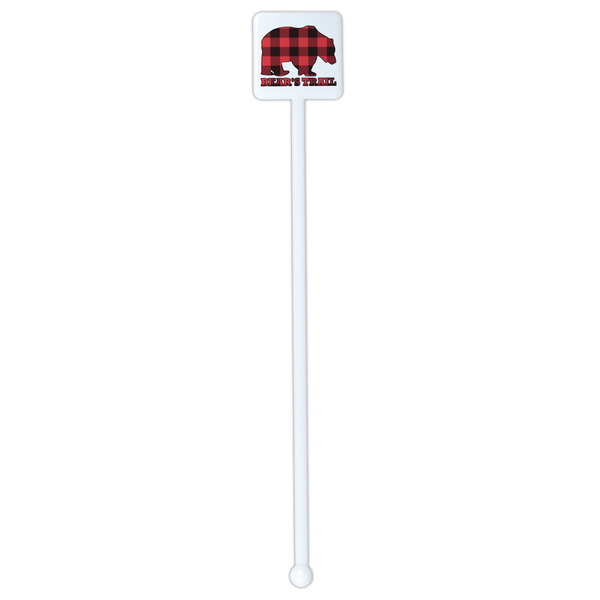 Lumberjack Plaid White Plastic Stir Stick - Double Sided - Square - Single Stick