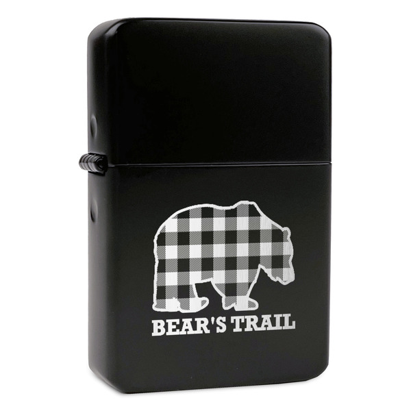 Custom Lumberjack Plaid Windproof Lighter - Black - Single Sided & Lid Engraved (Personalized)