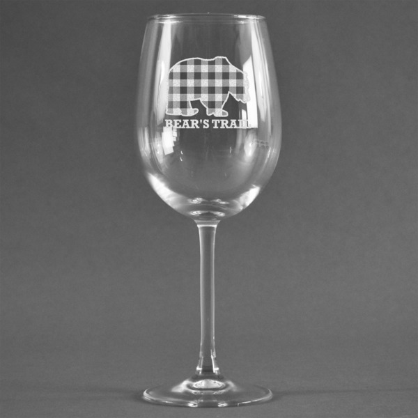 Custom Lumberjack Plaid Wine Glass - Engraved (Personalized)