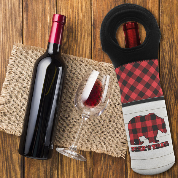 Lumberjack Plaid Wine Tote Bag - FLATLAY