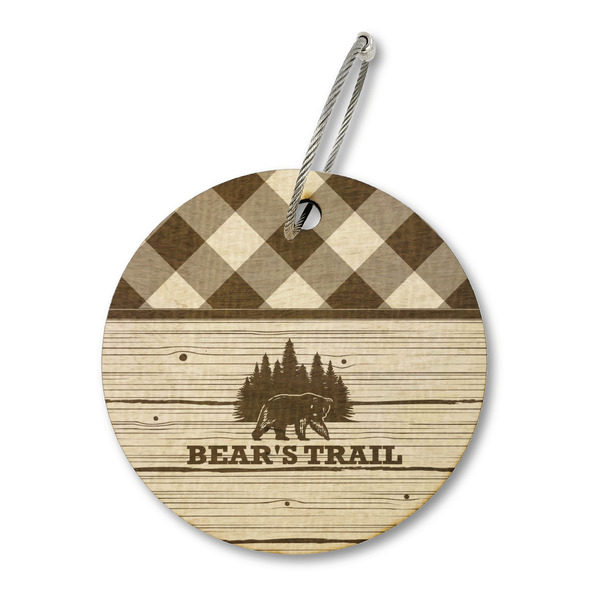 Custom Lumberjack Plaid Wood Luggage Tag - Round (Personalized)