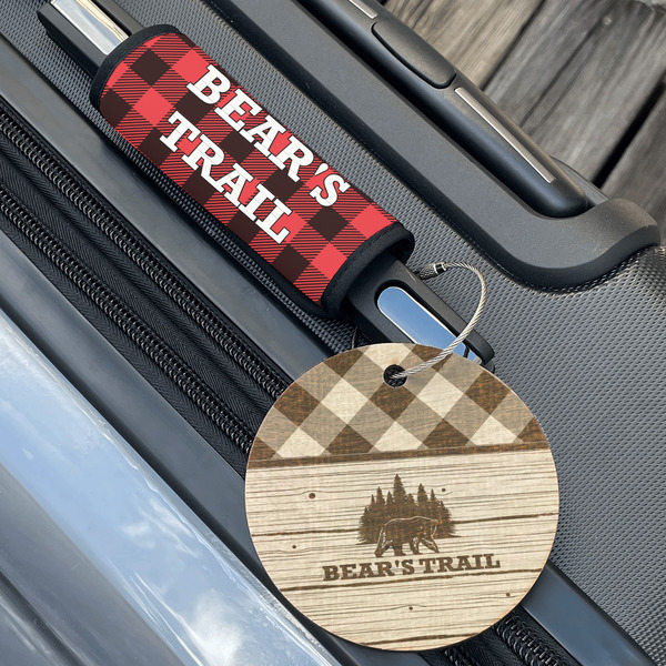 Lumberjack Plaid Wood Luggage Tags - Round - Lifestyle
