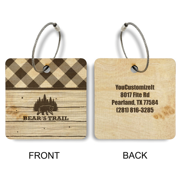Lumberjack Plaid Wood Luggage Tags - Square - Approval