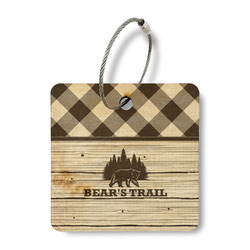 Lumberjack Plaid Wood Luggage Tag - Square (Personalized)