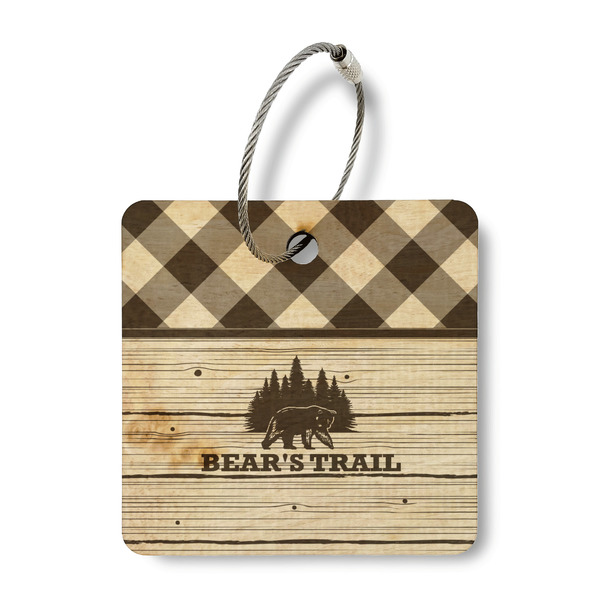 Custom Lumberjack Plaid Wood Luggage Tag - Square (Personalized)