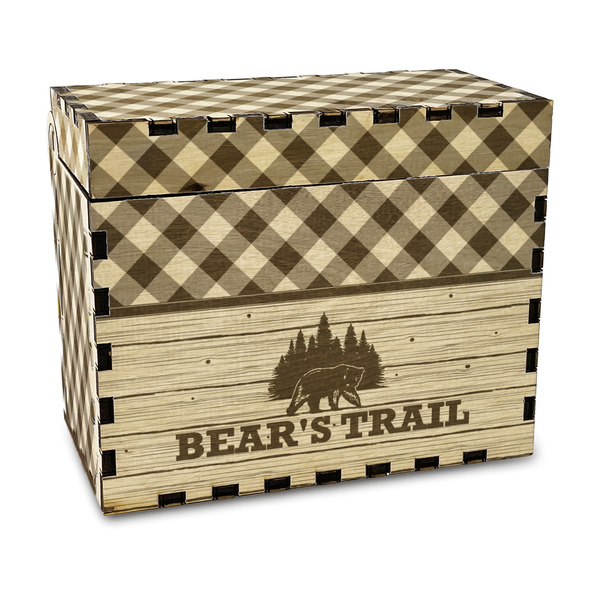 Custom Lumberjack Plaid Wood Recipe Box - Laser Engraved (Personalized)
