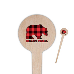 Lumberjack Plaid 4" Round Wooden Food Picks - Single Sided (Personalized)