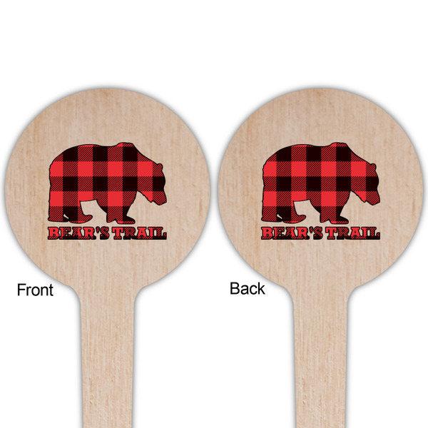 Lumberjack Plaid Wooden 4" Food Pick - Round - Double Sided - Front & Back