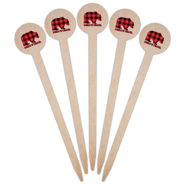 Lumberjack Plaid Wooden 6" Food Pick - Round - Fan View