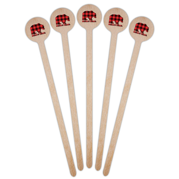 Lumberjack Plaid Wooden 6" Stir Stick - Round - Fan View