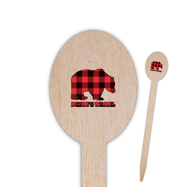 Custom Lumberjack Plaid Oval Wooden Food Picks - Single Sided (Personalized)