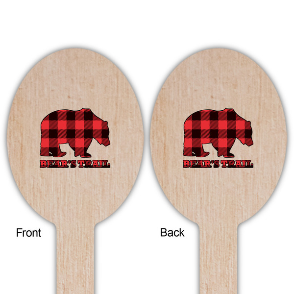 Lumberjack Plaid Wooden Food Pick - Oval - Double Sided - Front & Back
