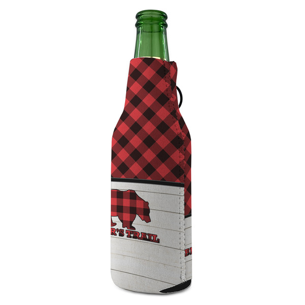 Lumberjack Plaid Zipper Bottle Cooler - ANGLE (bottle)