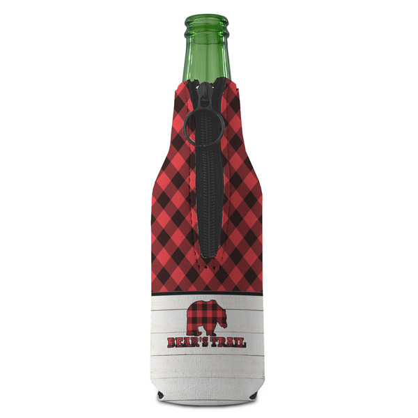 Lumberjack Plaid Zipper Bottle Cooler - BACK (bottle)