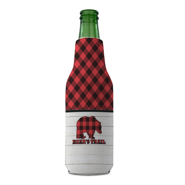 Lumberjack Plaid Zipper Bottle Cooler - FRONT (bottle)