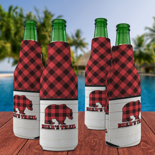 Lumberjack Plaid Zipper Bottle Cooler - Set of 4 - LIFESTYLE