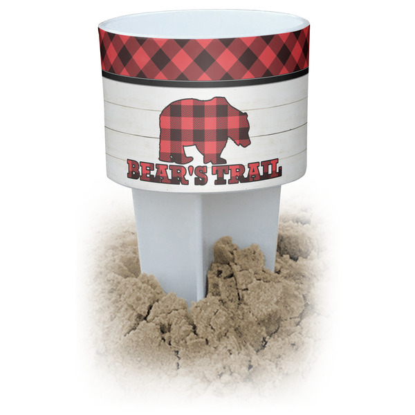 Custom Lumberjack Plaid White Beach Spiker Drink Holder (Personalized)