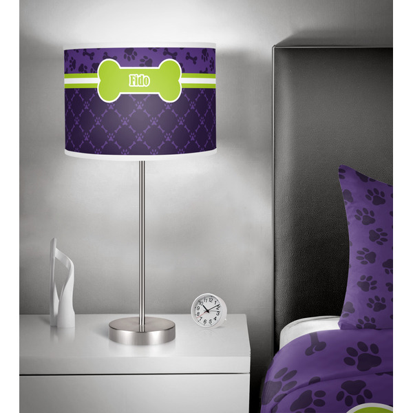 Pawprints & Bones 13 inch drum lamp shade - in room