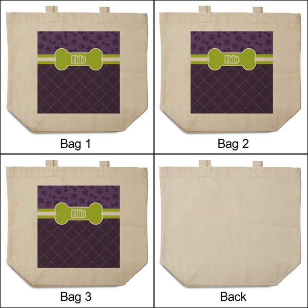 Pawprints & Bones 3 Reusable Cotton Grocery Bags - Front & Back View