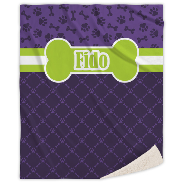 Custom Pawprints & Bones Sherpa Throw Blanket (Personalized)