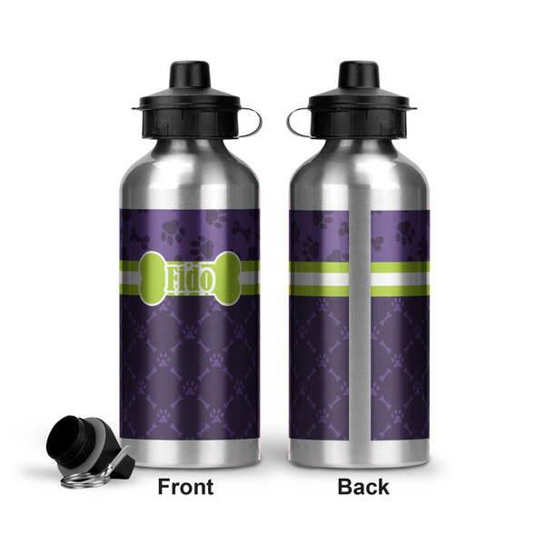 Pawprints & Bones Aluminum Water Bottle - Front and Back