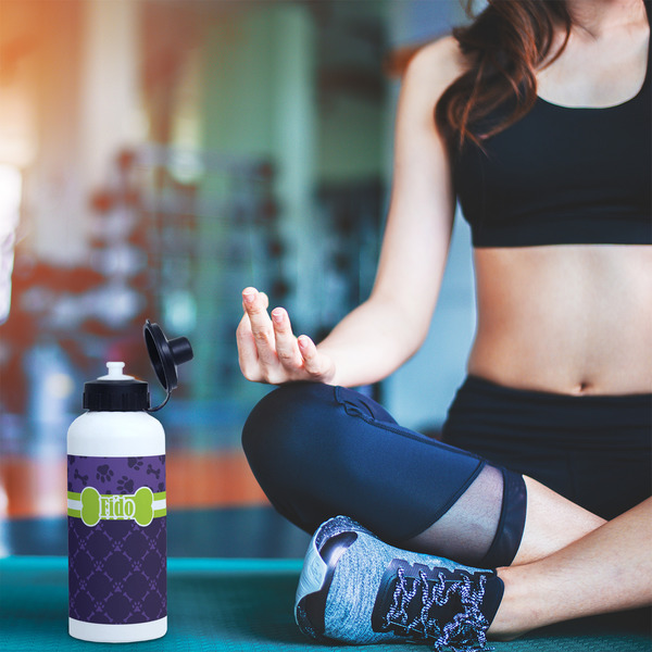 Pawprints & Bones Aluminum Water Bottle - White LIFESTYLE