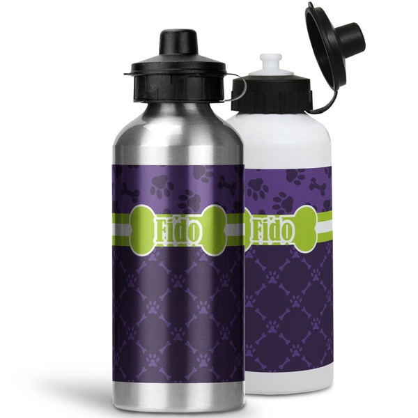 Pawprints & Bones Aluminum Water Bottles - MAIN (white &silver)