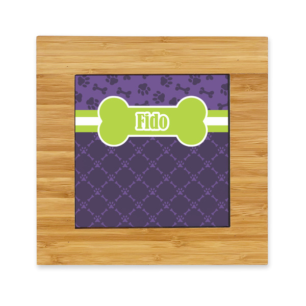 Custom Pawprints & Bones Bamboo Trivet with Ceramic Tile Insert (Personalized)
