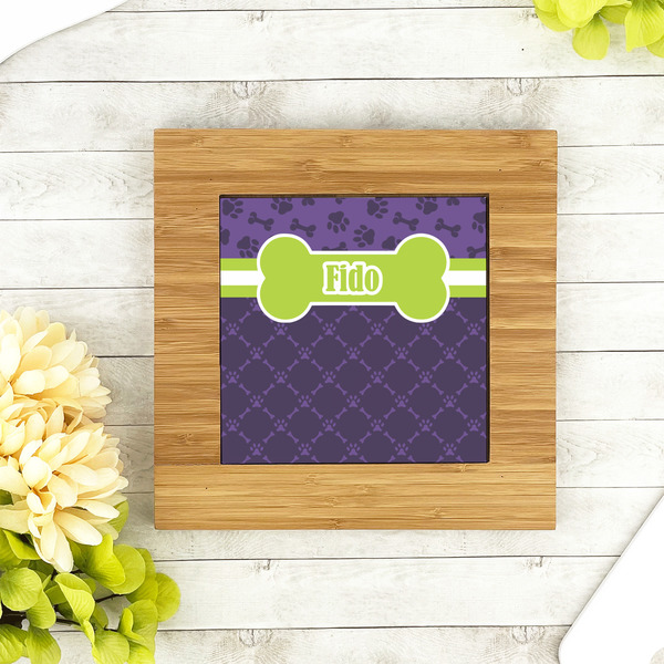 Pawprints & Bones Bamboo Trivet with 6" Tile - LIFESTYLE