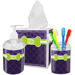 Pawprints & Bones Acrylic Bathroom Accessories Set w/ Name or Text