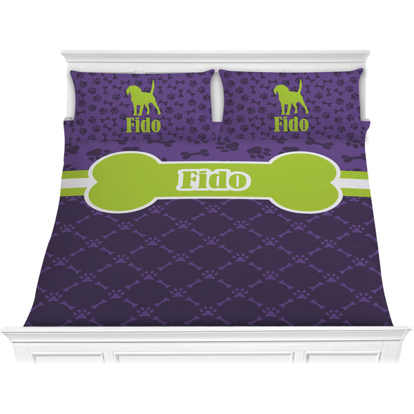 Custom Pawprints & Bones Comforter Set - King (Personalized)