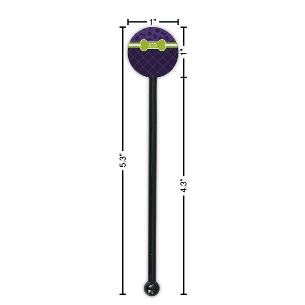 Pawprints & Bones Black Plastic 5.5" Stir Stick - Round - Dimensions