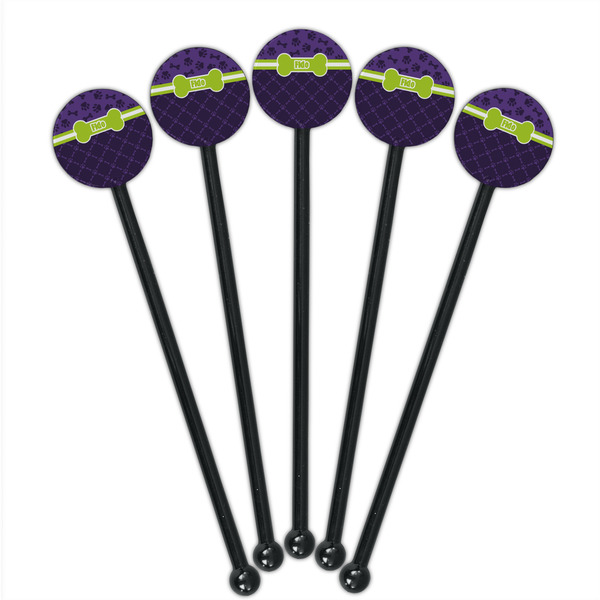 Pawprints & Bones Black Plastic 5.5" Stir Stick - Round - Fan View