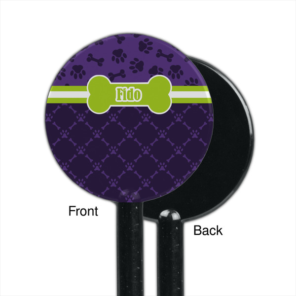 Pawprints & Bones Black Plastic 5.5" Stir Stick - Single Sided - Round - Front & Back