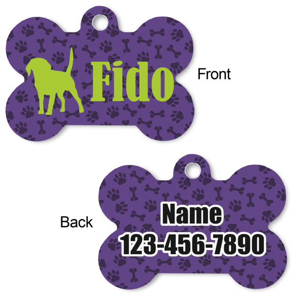 Pawprints & Bones Bone Shaped Dog Tag - Front & Back