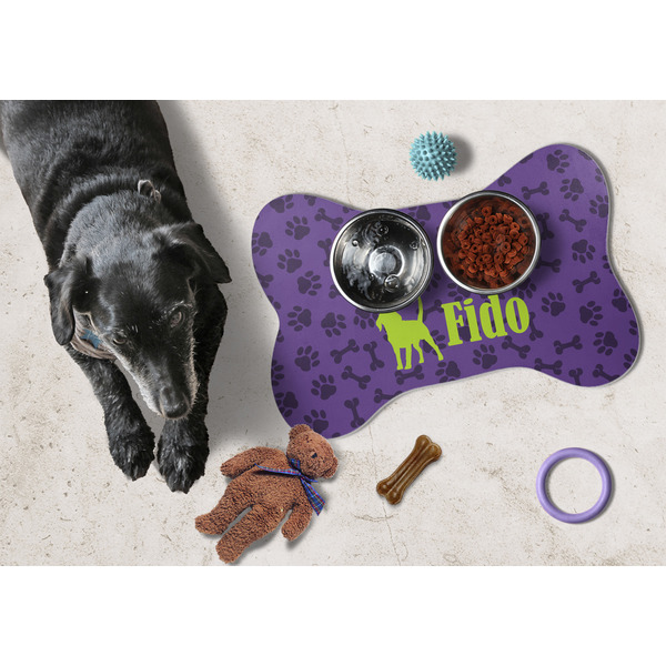 Pawprints & Bones Bone Shaped Mat w/ Food & Water