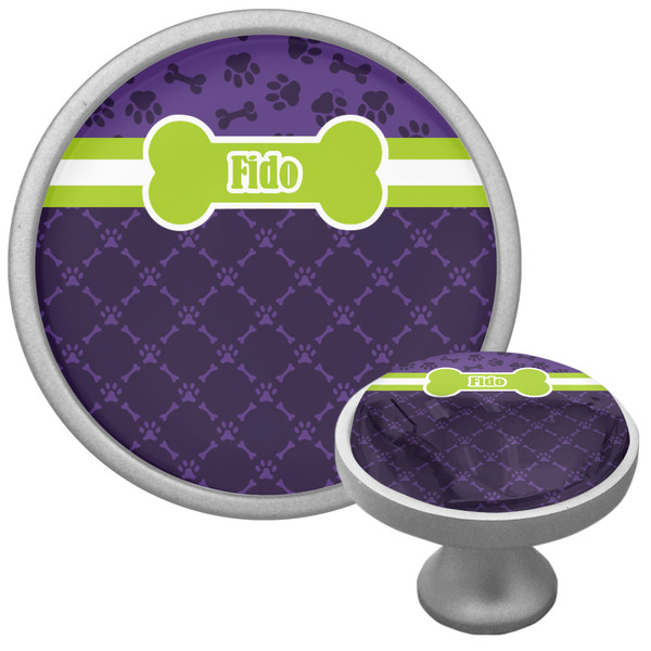 Custom Pawprints & Bones Cabinet Knob (Silver) (Personalized)