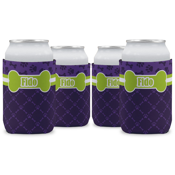 Custom Pawprints & Bones Can Cooler (12 oz) - Set of 4 w/ Name or Text
