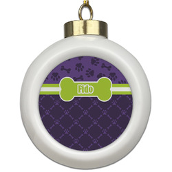 Pawprints & Bones Ceramic Ball Ornament (Personalized)