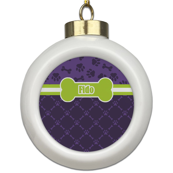 Custom Pawprints & Bones Ceramic Ball Ornament (Personalized)