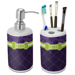 Pawprints & Bones Ceramic Bathroom Accessories Set (Personalized)