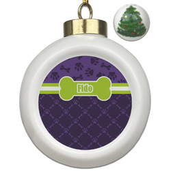 Pawprints & Bones Ceramic Ball Ornament - Christmas Tree (Personalized)